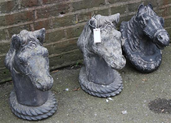 3 garden models of horses heads